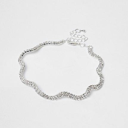 River Island Womens Silver Tone Rhinestone Wavy Anklet