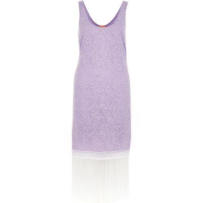 River Island Womens Burnout Fringe Trim Tank Dress
