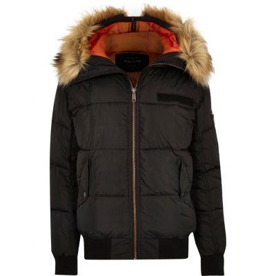 River Island Mens Faux Fur Trim Hooded Puffer Jacket