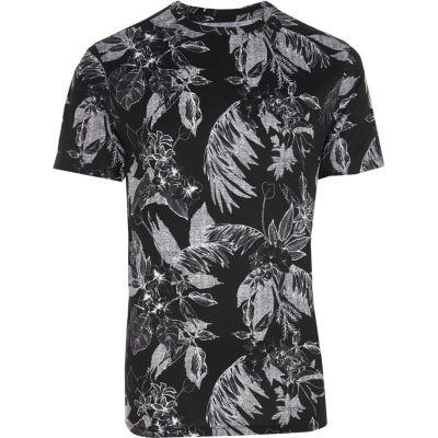 River Island Mens Mono Palm Print Slim Fit T-shirt