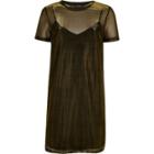 River Island Womens Gold Metallic Mesh T-shirt Dress