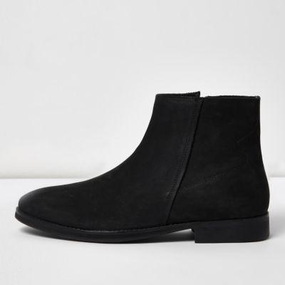 River Island Mensblack Nubuck Leather Zip Boots