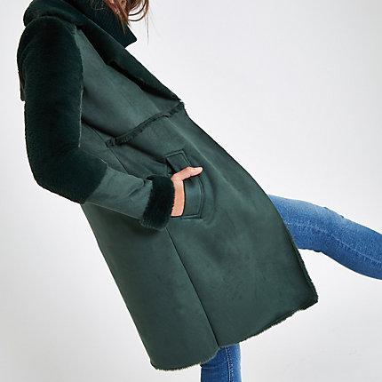 River Island Womens Suedette Faux Fur Lining Coat