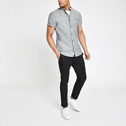 River Island Mens Rose Embroidered Oxford Grandad Shirt