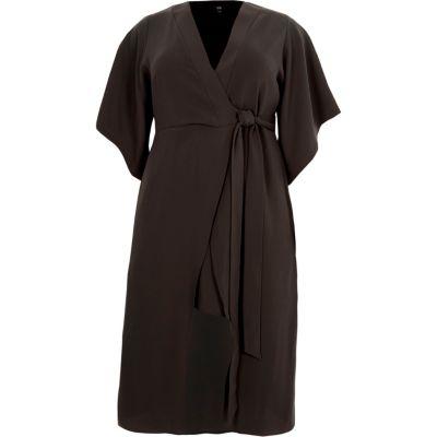 River Island Womens Plus Wrap Front Kimono Midi Dress
