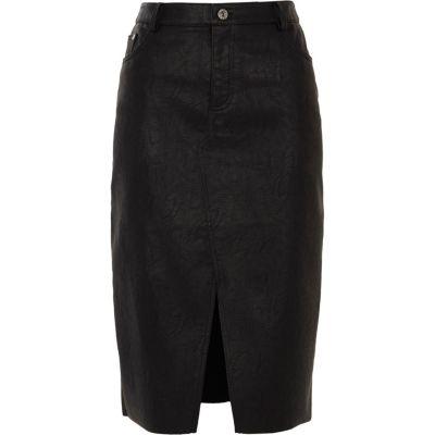 River Island Womens Faux Leather Front Split Pencil Skirt