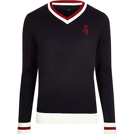 River Island Mens V Neck Tipped Muscle Fit Sweater
