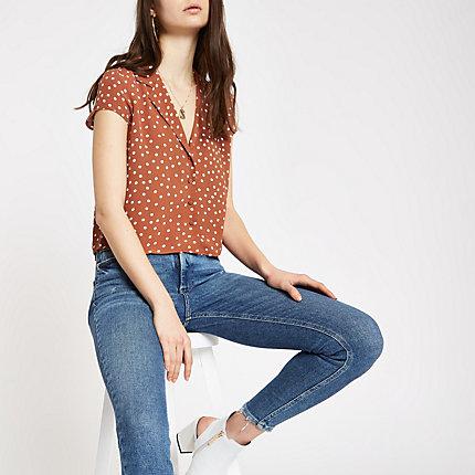 River Island Womens Polka Dot Crop Shirt
