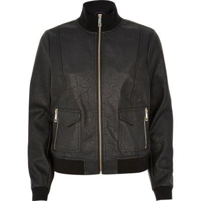 River Island Womens Leather-look Funnel Neck Bomber Jacket