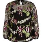 River Island Womens Floral Embroidered Mesh Long Sleeve Top