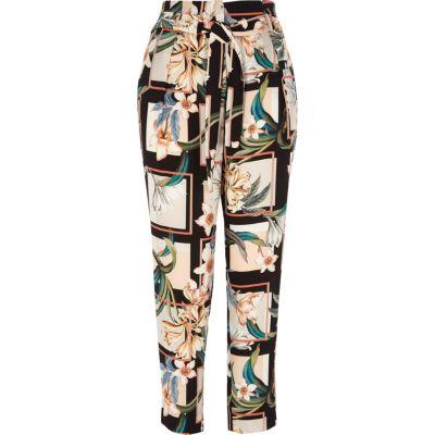 River Island Womens Floral Print Tie Waist Tapered Trousers