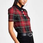 River Island Womens Tartan Lace Collar Fitted Top