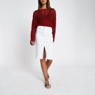 River Island Womens White Contrast Stitch Denim Pencil Skirt