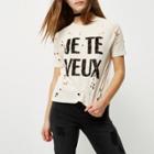 River Island Womens Petite Sequin Print Distressed T-shirt