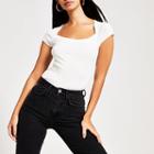 River Island Womens White Short Sleeve Cut Away Ribbed T-shirt