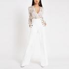 River Island Womens White Pleated Wide Leg Pants