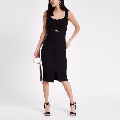 River Island Womens Button Front Midi Bodycon Dress