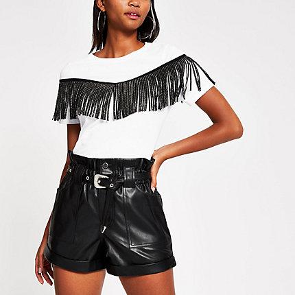 River Island Womens Belted Faux Leather Mom Shorts