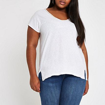 River Island Womens Plus White Rhinestone Neck Embellished T-shirt