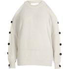 River Island Womens White Knit Cold Shoulder Button Sleeve Sweater
