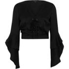 River Island Womens Lace-up Front Frill Sleeve Crop Top