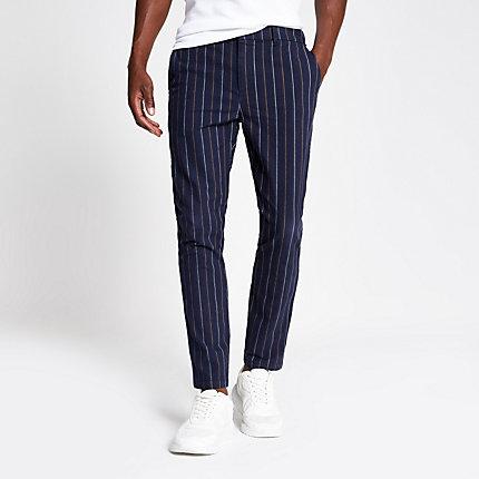 River Island Mens Stripe Skinny Sid Smart Trousers