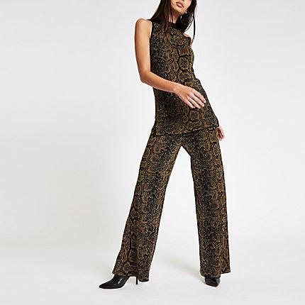 River Island Womens Knit Snake Print Wide Leg Trousers