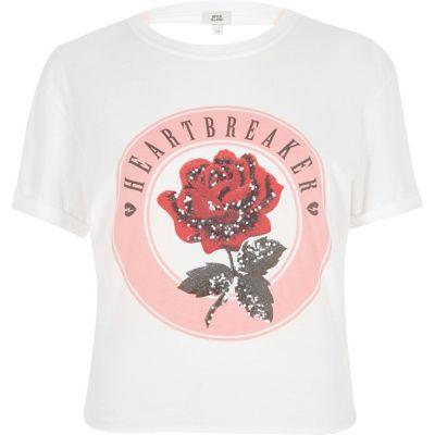 River Island Womens White 'heartbreaker' Tie Back T-shirt