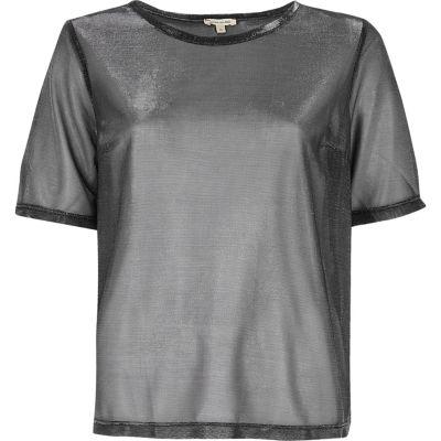 River Island Womens Silver Metallic Mesh T-shirt