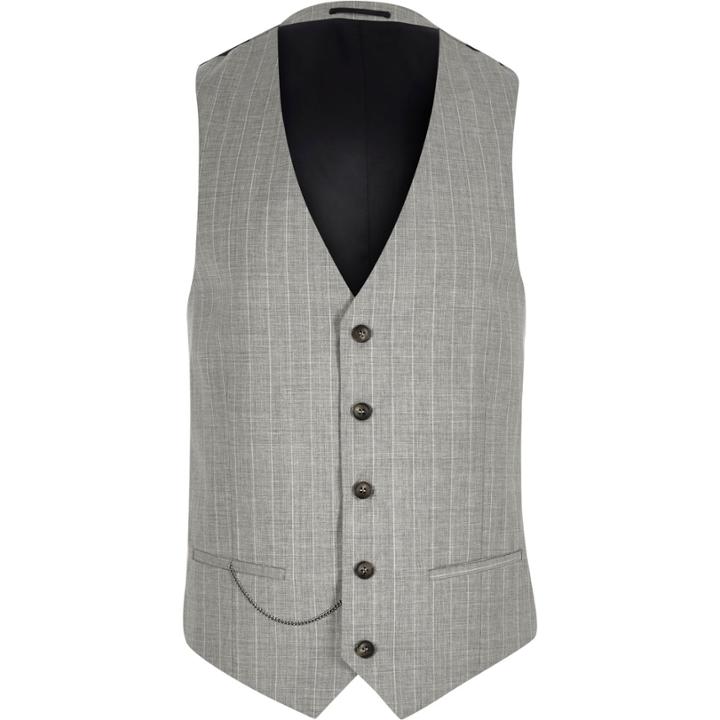 River Island Mensgrey Stripe Wool-blend Suit Waistcoat