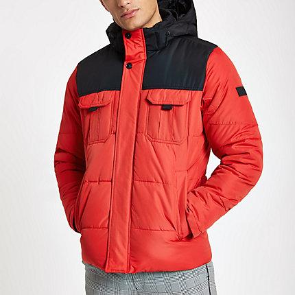 River Island Mens Jack And Jones Block Hooded Puffer Jacket