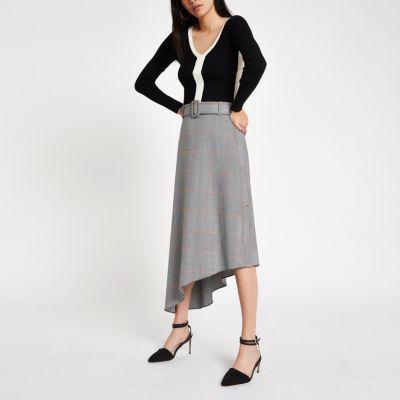 River Island Womens Check Asymmetric Hem Midi Skirt