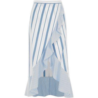 River Island Womens Stripe Print Frill Hem Wrap Maxi Skirt