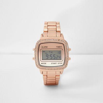 River Island Womens Rose Gold Tone Diamant Digital Watch