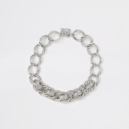 River Island Womens Silver Colour Diamante Pave Link Necklace