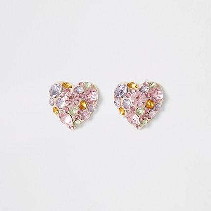 River Island Womens Rose Gold Embellished Heart Stud Earrings