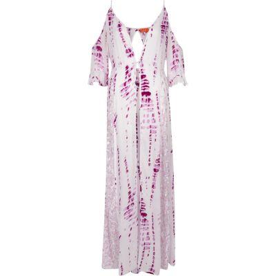 River Island Womens Tie Dye Cold Shoulder Maxi Kaftan
