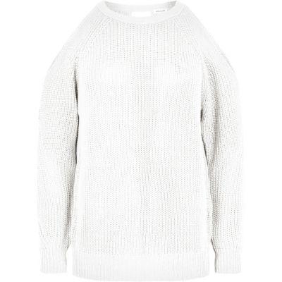 River Island Womens White Knitted Cold Shoulder Sweater