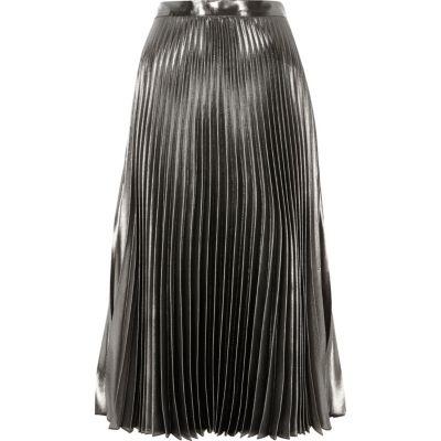 River Island Womens Silver High Waisted Metallic Midi Skirt