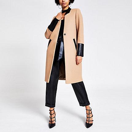 River Island Womens Pu Colour Blocked Longline Coat
