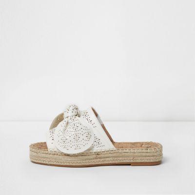 River Island Womens White Laser Cut Knot Espadrille Mule