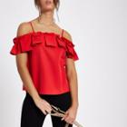 River Island Womens Pleated Frill Cold Shoulder Top