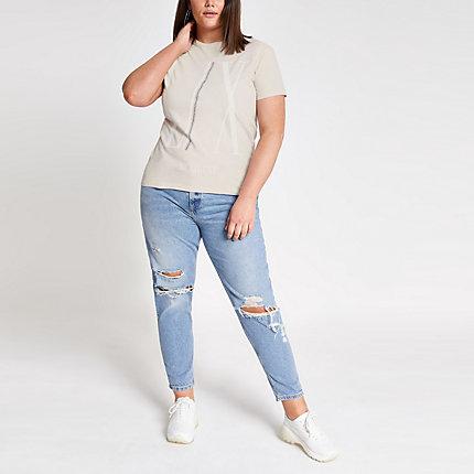 River Island Womens Plus 'lx' Diamante Boyfriend T-shirt