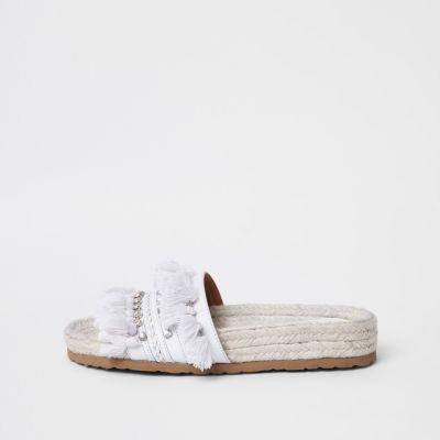 River Island Womens White Rhinestone Tassel Sandal