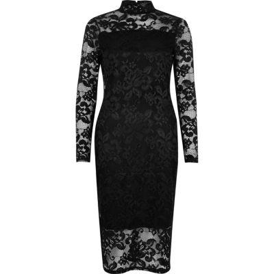 River Island Womens Lace Turtleneck Bodycon Dress