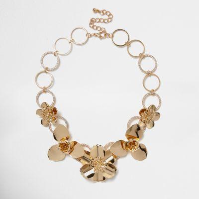 River Island Womens Gold Tone Large Flower Bib Necklace