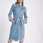 River Island Womens Denim Longline Tie Waist Shirt Dress