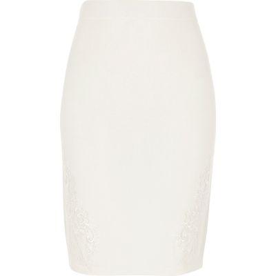 River Island Womens White Knit Floral Appliqu Bodycon Skirt