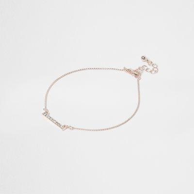 River Island Womens Rose Gold Tone Diamante Bar Anklet