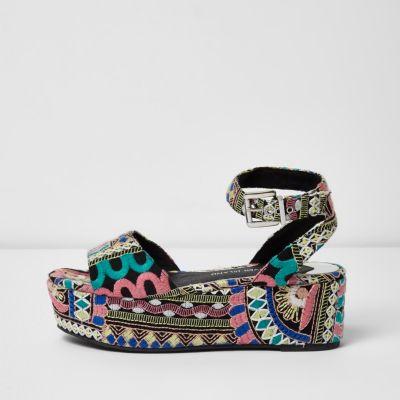 River Island Womens Embroidered Flatform Sandals